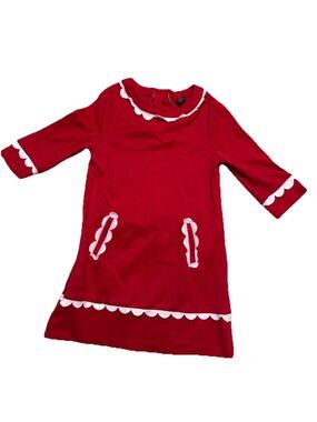 Baby Gap Dress Girls 4T Red White Scallop Long Sleeve Holidays Christmas Preppy
